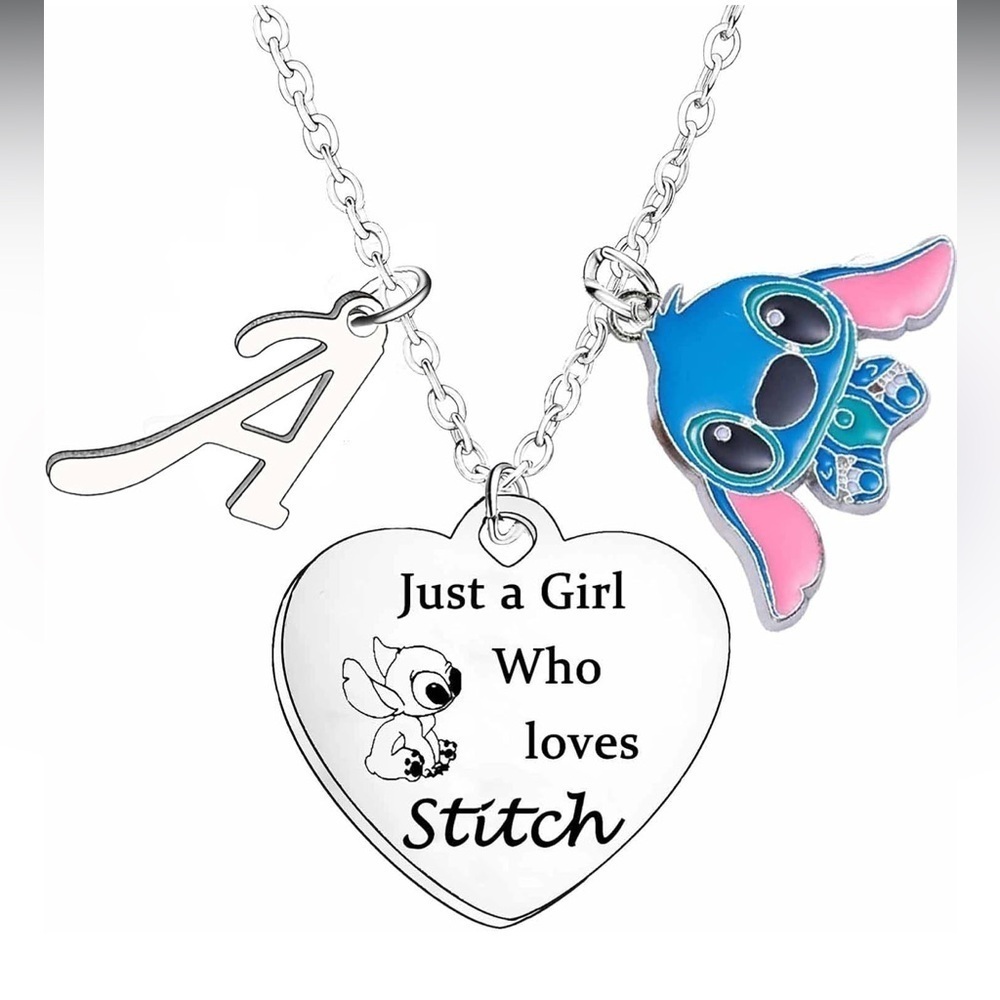 Stitch Necklace with Initial Letter Necklace A Letter Ohana Necklace Stitch